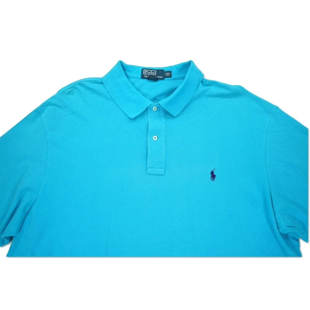 Vintage 90s Polo Ralph Lauren Men's Light Blue‎ 2XLT Collared Short Sleeve